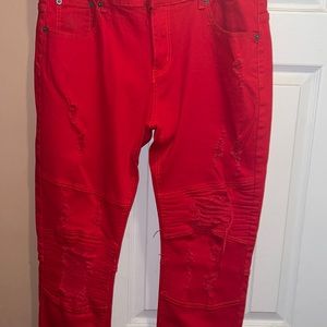 Mens red pants with rips